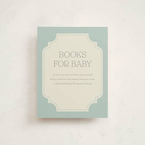 This is a seafoam baby shower insert cards with standard by Robert and Stella called brooke printing on signature in standard