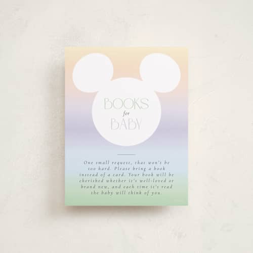 This is a rainbow baby shower insert cards with standard by Beth Schneider called disney ombre mickey mouse printing on signature in standard