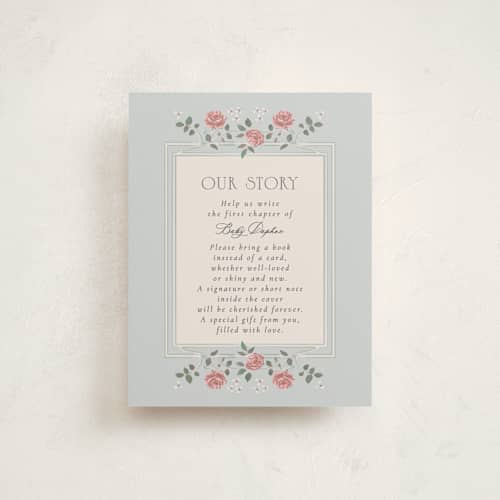 This is a antique sky baby shower insert cards with standard by Ana de Sousa called parisian roses printing on signature in standard