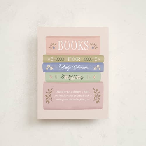 This is a sprinkles baby shower insert cards with standard by Leah Bisch called a new chapter printing on signature in standard