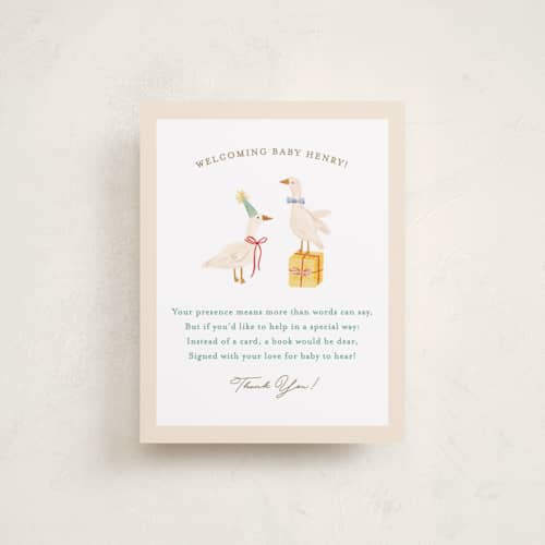 This is a lemonade baby shower insert cards with standard by Julie Murray called honk for baby! printing on signature in standard