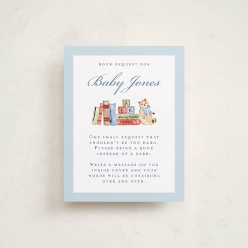 This is a sky baby shower insert cards with standard by Sarah Knight called classical printing on signature in standard