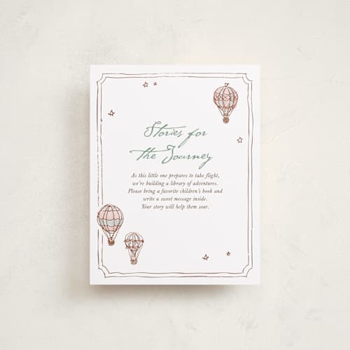 This is a coral breeze baby shower insert cards with standard by Cass Loh called vintage balloon sketch printing on signature in standard