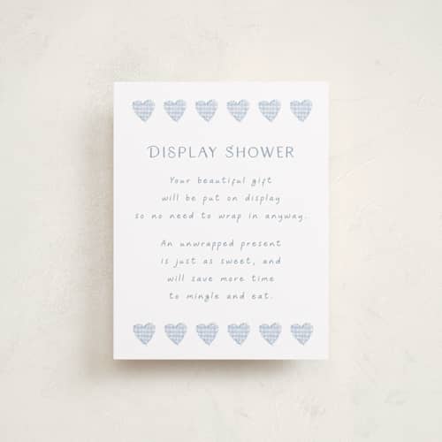 This is a blueberry baby shower insert cards with standard by frau brandt called soft quilt printing on signature in standard