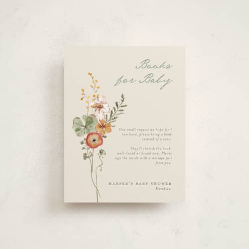 This is a cream baby shower insert cards with standard by Reilly Kavanaugh called whimsical baby shower printing on signature in standard