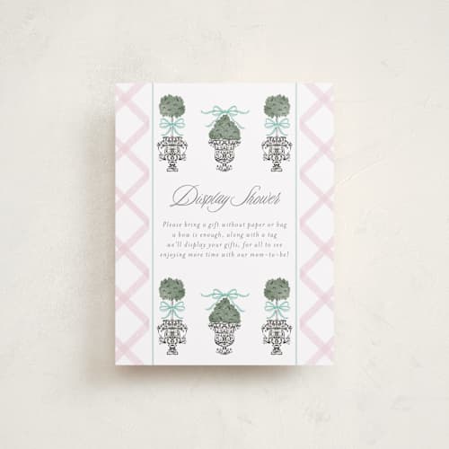 This is a aquamarine baby shower insert cards with standard by Jackie Crawford called tiny topiary printing on signature in standard