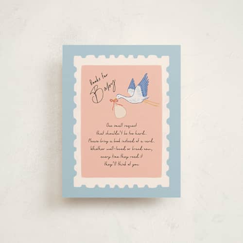 This is a sky baby shower insert cards with standard by Elly called stamp printing on signature in standard