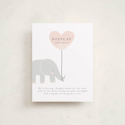 This is a peony baby shower insert cards with standard by Lori Wemple called elephant printing on signature in standard