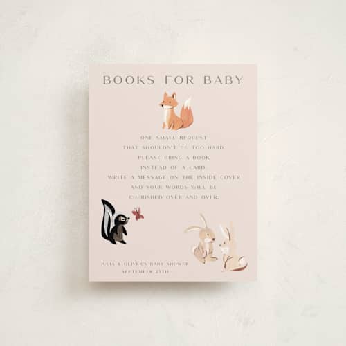 This is a sunshine baby shower insert cards with standard by Teju Reval called woodland dreams printing on signature in standard