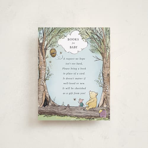 This is a sky baby shower insert cards with standard by Becky Nimoy called disney's winnie the pooh in the wood printing on signature in standard