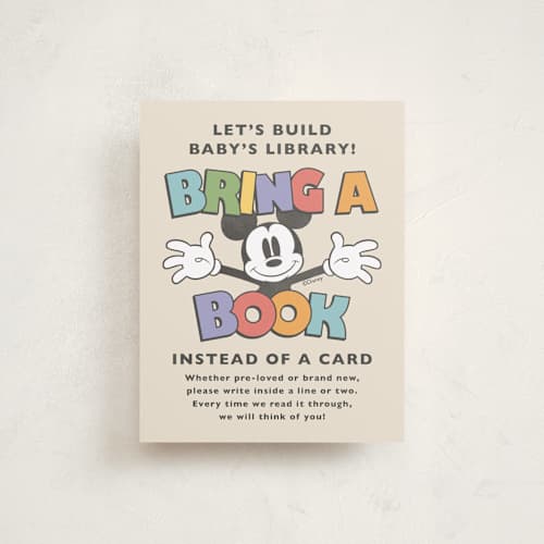 This is a natural baby shower insert cards with standard by Heather Schertzer called disney's mickey mouse oh, boy! printing on signature in standard