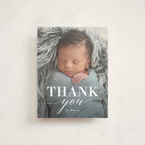 This is a cloud baby thank you cards with standard by Susan Asbill called little hello printing on signature in standard