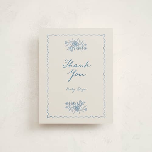This is a duck egg baby thank you cards with standard by Vera Lim called vintage love printing on signature in standard