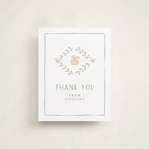 This is a garden baby thank you cards with standard by Susan Zinader called storybook frame printing on signature in standard