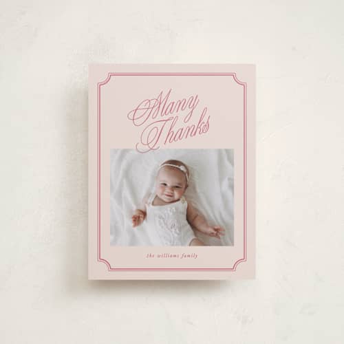 This is a grapefruit baby thank you cards with standard by Kelly Watkins called sweet marquee printing on signature in standard