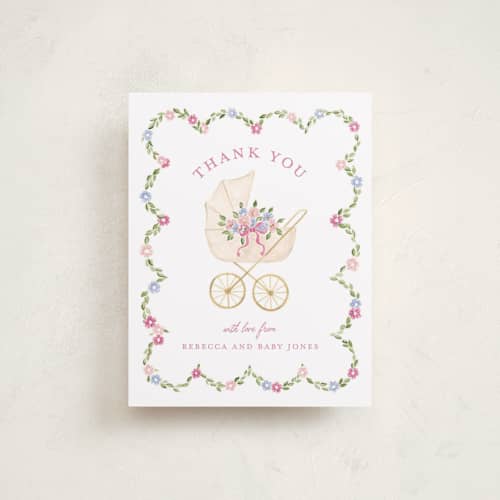 This is a rose baby thank you cards with standard by Sarah Knight called blooms printing on signature in standard