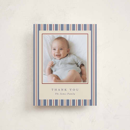 This is a lake baby thank you cards with standard by Robert and Stella called colorful stripes printing on signature in standard