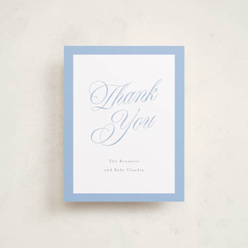 This is a powder baby thank you cards with standard by Cindy Reynolds called bundle of sweetness printing on signature in standard