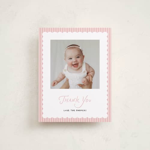 This is a marshmallow baby thank you cards with standard by Benita Crandall called handdrawn style printing on signature in standard
