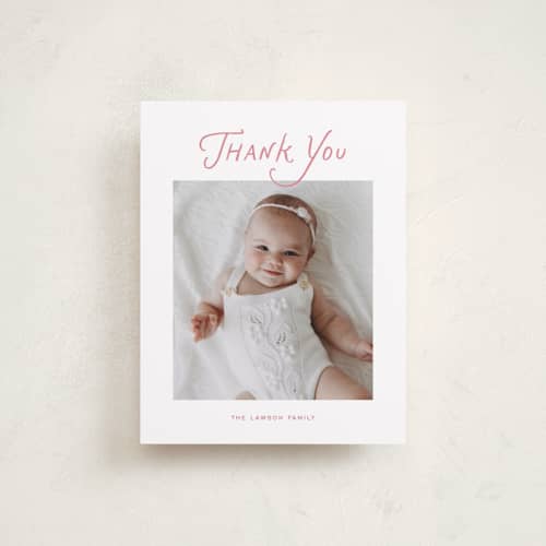 This is a petal baby thank you cards with standard by Kelly Watkins called nostalgic printing on signature in standard