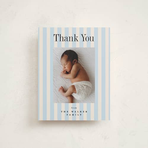 This is a sky baby thank you cards with standard by Alethea and Ruth called midi stripe printing on signature in standard