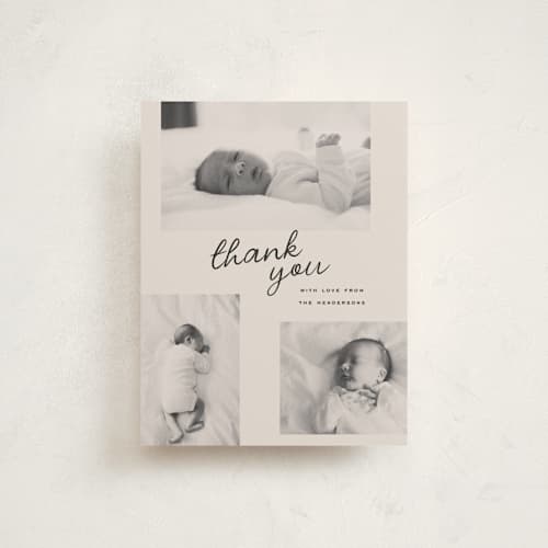 This is a ink baby thank you cards with standard by Kamala Nahas called pick six printing on signature in standard