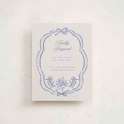 This is a indigo reception cards with standard by Vera Lim called belle printing on signature in standard