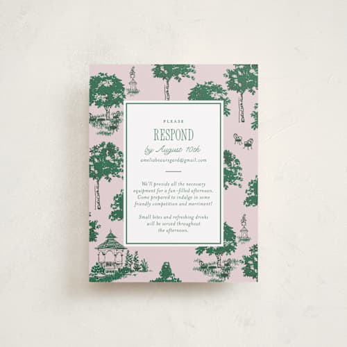 This is a orchid reception cards with standard by Leia Matt called greenfield toile printing on signature in standard