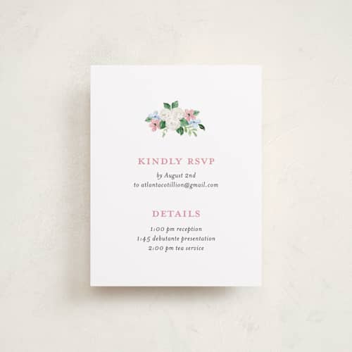 This is a blush reception cards with standard by Sarah Knight called daphne printing on signature in standard