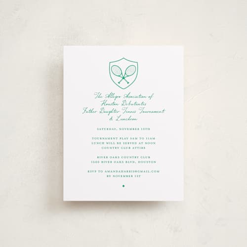 This is a grass reception cards with standard by mo kelley called tennis crest printing on signature in standard