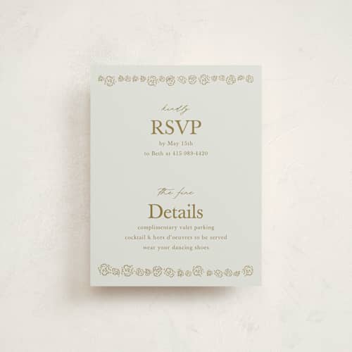 This is a marigold reception cards with standard by Stephanie Heinrich Godbout called modern elegance printing on signature in standard