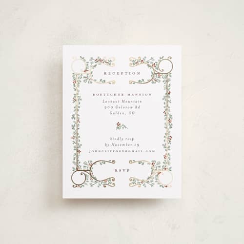 This is a snow foil stamped wedding invitations with foil pressed by Gwen Bedat called sapin printing on signature in standard