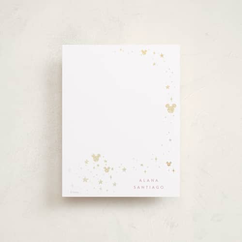 This is a bubblegum foil stamped stationery with foil pressed by Danie Romrell called disney mickey's magic printing on signature in 4.25x5.5