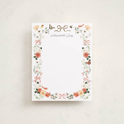 This is a verona sunset foil stamped stationery with foil pressed by Sarah Knight called fleur printing on signature in 4.25x5.5