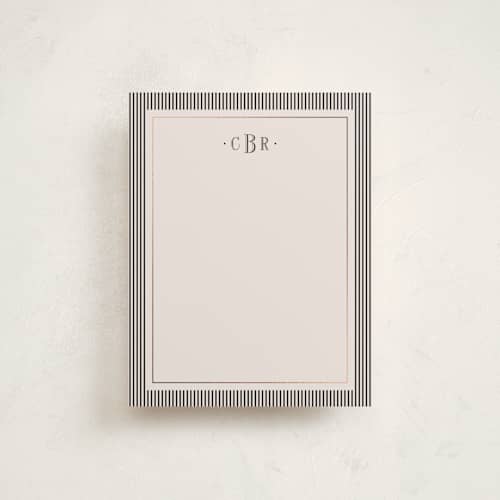 This is a linen foil stamped stationery with foil pressed by Kelly Schmidt called striped elegance printing on signature in 4.25x5.5