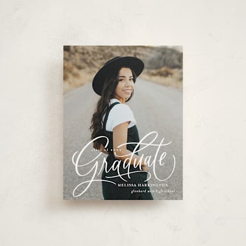 This is a cloud graduation announcements with standard by Erin German called script grad printing on signature80 in booklette