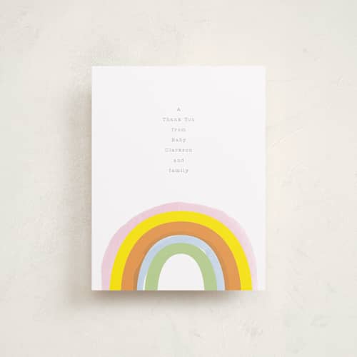 This is a carnation wedding thank you cards with standard by Baumbirdy called little rainbow printing on signature in standard