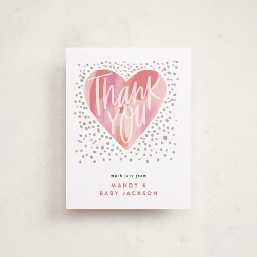 This is a blush wedding thank you cards with standard by Alethea and Ruth called baby love heart printing on signature in standard