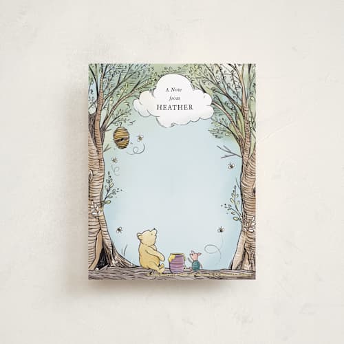 This is a sky blue kids thank you cards notes with standard by Becky Nimoy called disney's winnie the pooh in the wood printing on signature in standard