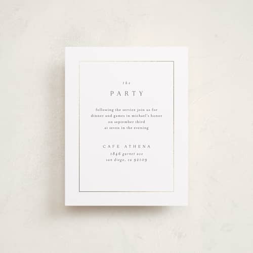 This is a silk bar mitzvah bat mitzvah invitations with foil pressed by Kelly Schmidt called framed monogram printing on signature in standard
