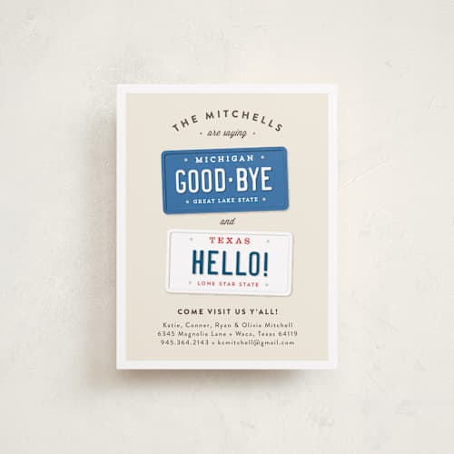 This is a cobalt moving announcements with standard by Jennifer Wick called new plates printing on signature in standard