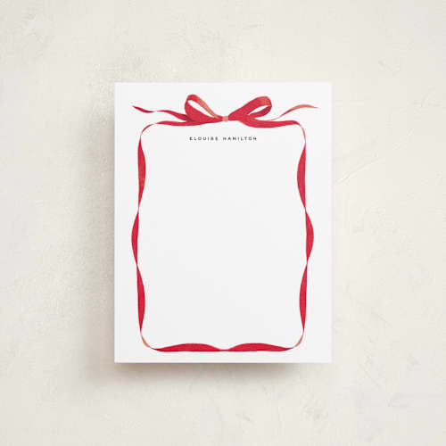 This is a crimson personalized stationery thank you cards with standard by Olivia Kanaley Inman called bow printing on signature in 4.25x5.5