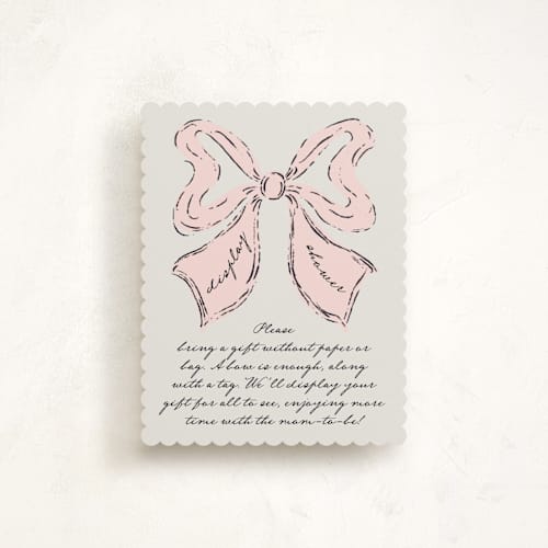 This is a rose baby shower insert cards with standard by Gwen Bedat called antique rattle printing on signature in standard