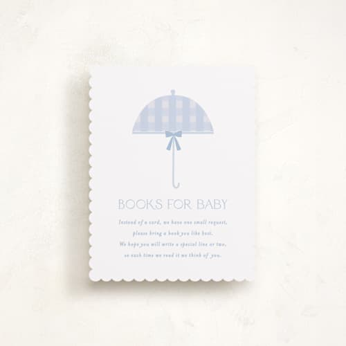This is a sky baby shower insert cards with standard by Angela Thompson called plaid brolly printing on signature in standard
