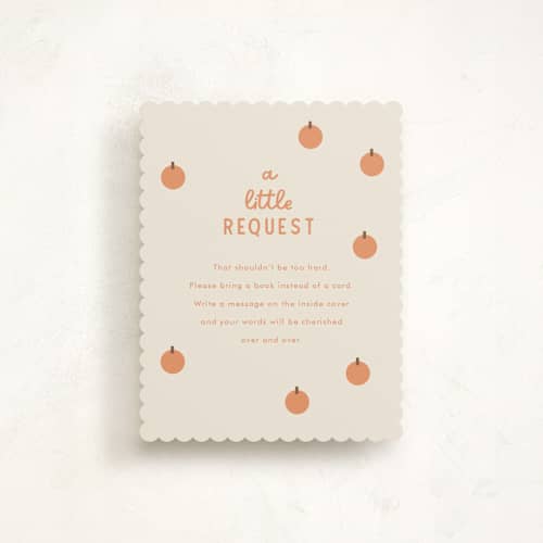This is a pumpkin baby shower insert cards with standard by Baumbirdy called a little pumpkin printing on signature in standard