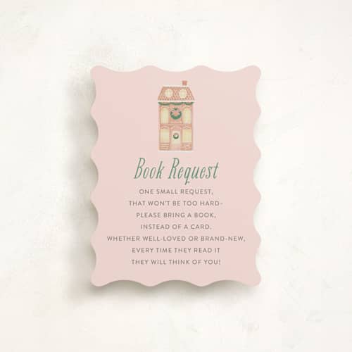 This is a blush baby shower insert cards with standard by Itsy Belle Studio called gingerbread village printing on signature in standard