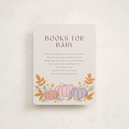 This is a pudding baby shower insert cards with standard by Cass Loh called pastel pumpkins printing on signature in standard