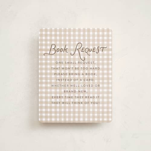 This is a tan baby shower insert cards with standard by Itsy Belle Studio called cutie pie printing on signature in standard