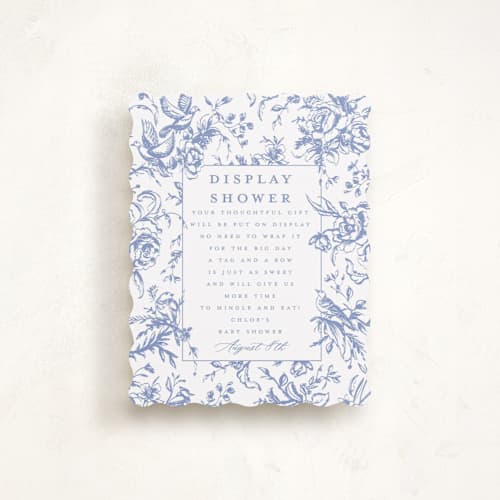 This is a blueberry baby shower insert cards with standard by Teju Reval called dreamy toile printing on signature in standard