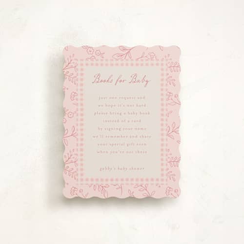 This is a rose baby shower insert cards with standard by Erin German called woodland printing on signature in standard